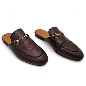 Gucci Princetown Horsebit Flat Slide Mule Dark Brown Leather Size 38.5 US 8.5